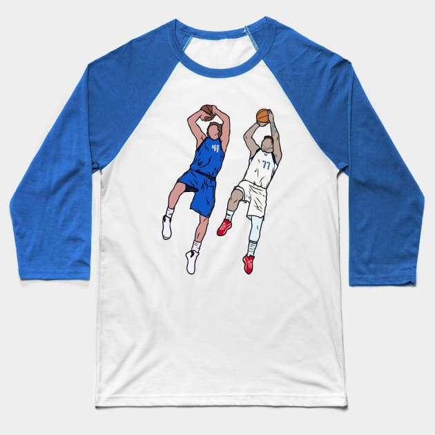 Dirk Nowitzki and Luka Doncic Fadeaway Baseball T-Shirt by rattraptees